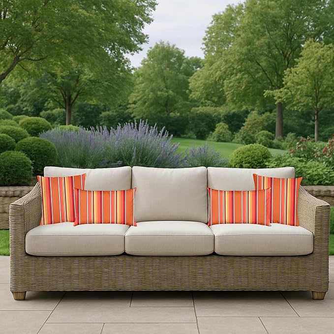 RSH DECOR: Sunbrella Square Throw Pillows Set of 2 | 24" x 24" | Water and Fade-Resistant Performance Fabric | Outdoor Pillow Covers with Down-Alternative Inserts | Dolce Mango