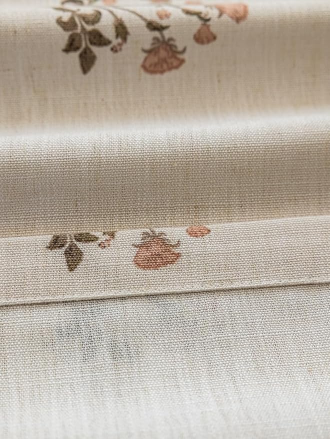Linen Blend Pinch Pleated Curtains for Living Room, Bedroom and Dining Room - Light Filtering Curtains 1 Panel - Luxury and Modern Floral Printed Design - Beige White, 52" W x 96" L