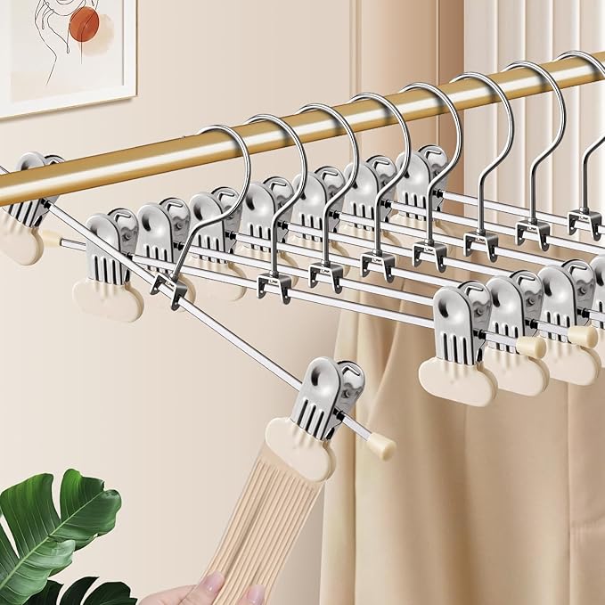 14Inch Pants Hangers with Wide Clips 50 Pack Adjustable Skirt Hangers for Women Non-Slip Clothes Hanger for Pants Heavy Duty Space Saving Trousers Hanger for Jeans,Shorts Ivory