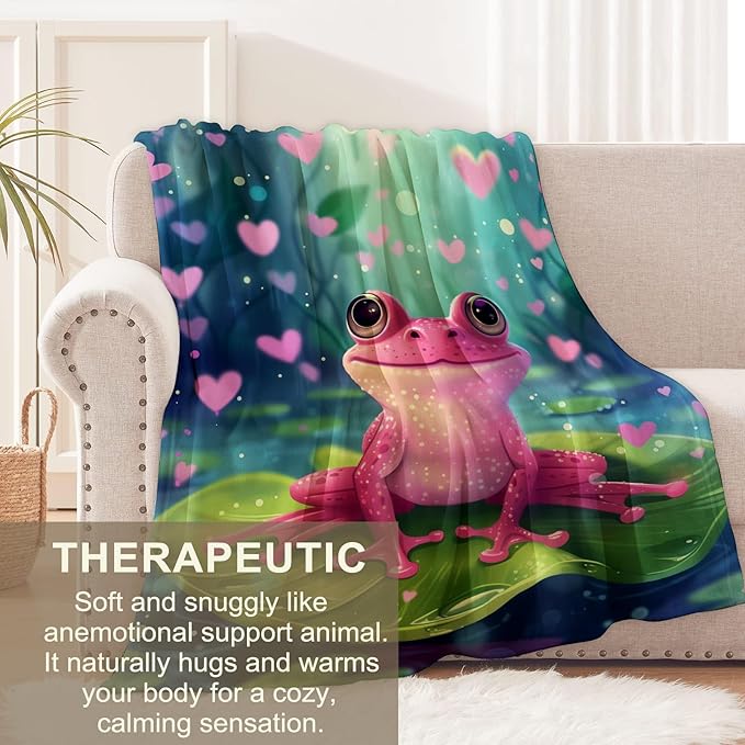 Frog Blanket for Women Men Adults, Flannel Frog Blankets Gifts, Frog with Love Heart Throw Blanket for Sofa Couch Bed Living Room Soft Warm Cozy Frog Decor 60" x 50"