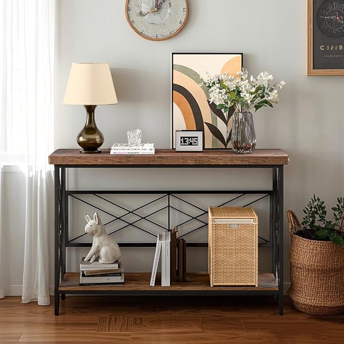 50 Inch Narrow Sofa Table, Industrial Long Sofa Table Behind Couch, Entry Console Table with Storage for Entryway, Living Room, Foyer (Classic)