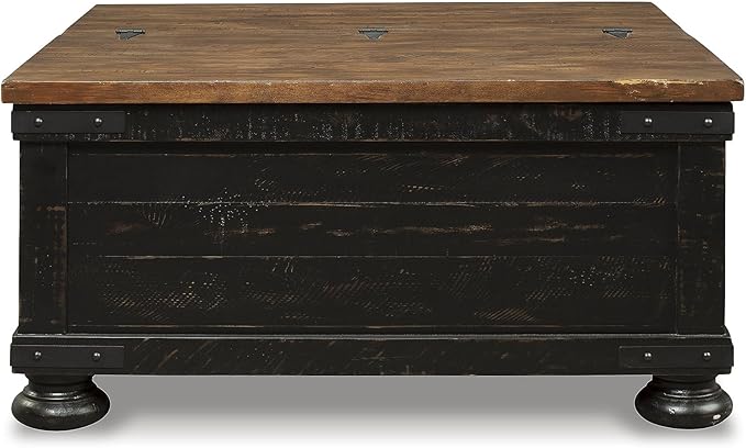 Signature Design by Ashley Valebeck Farmhouse Lift Top Coffee Table with Storage, Distressed Brown & Black Finish