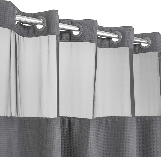 River Dream Heavyweight No Hooks Required Dotted Waffle Weave Shower Curtain with Snap in Liner -Extra Long 71W x 86H,Hotel Grade,Spa Like Bath Curtain,Gray