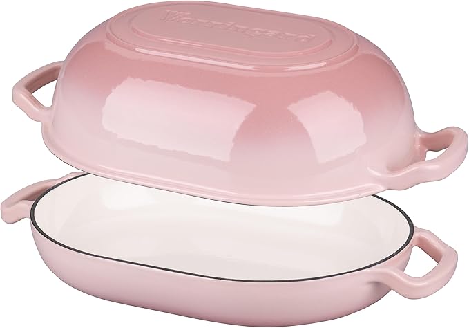 Enameled Cast Iron Sourdough Bread Oven, Dutch Oven, Loaf Cast Iron Bread Pan for Homemade Bread Baking, Meatloaf Pan with Lid, 7QT, Pink