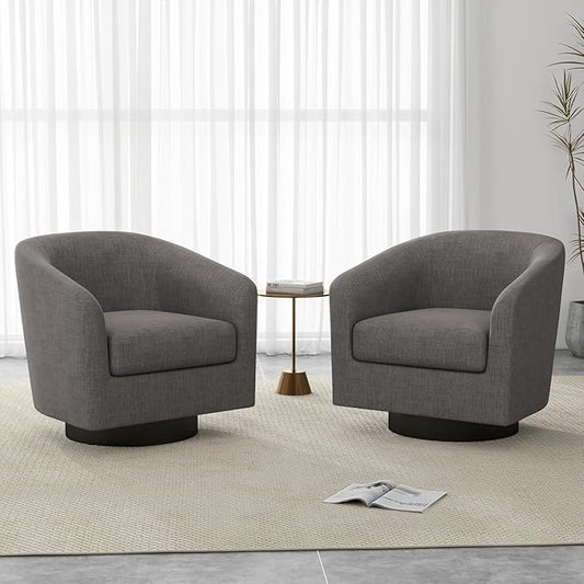 UIXE Swivel Accent Chairs Set of 2, Barrel Club Chair Fabric Upholstered Armchair for Living Room, Round Arm Chair Bedroom Single Sofa Side Reading Seat - Dark Gray