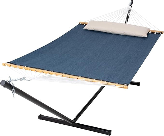 SUNCREAT Hammocks for Outside with Stand, Quick Dry Two Person Hammock with Head Pillow, 450 lbs Capacity, Navy