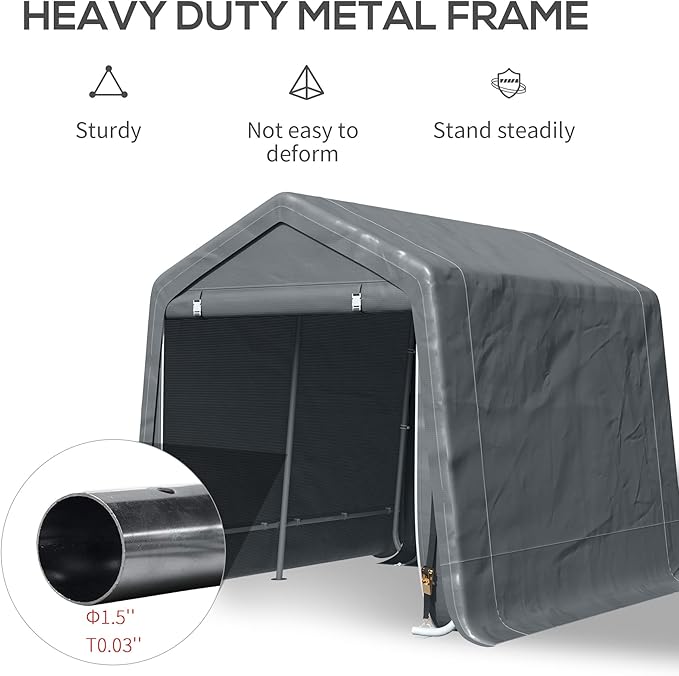 Outsunny 9' x 8' Carport Portable Garage, Heavy Duty Storage Tent, Patio Storage Shelter w/Anti-UV PE Cover and Double Zipper Doors, for Motorcycle Bike Garden Tools, Dark Gray