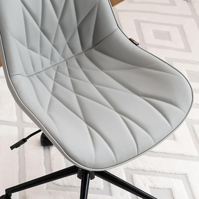 Rowill Modern Office Chair - Ergonomic Swivel Leather Desk Chair with Curved Backrest, Height Adjustable Rolling with Wheels, Perfect for Study Room & Office, Gray