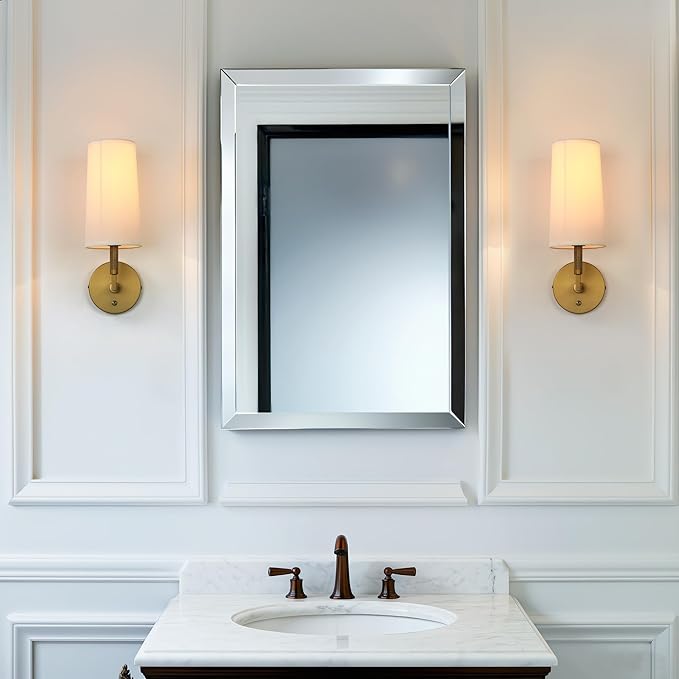 Brass Wall Sconces Set of Two, Hardwired White Fabric Shade Wall Lamps, Bathroom Vanity Lights Fixture with Switch, Indoor Wall Lights for Bedroom Living Room Corridor
