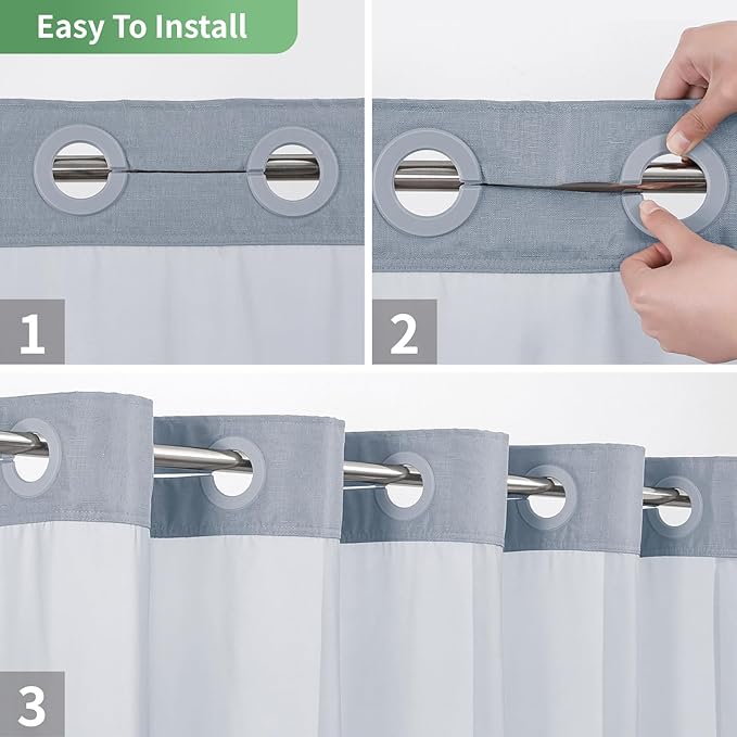 Blue Long No Hook Shower Curtain with Snap-in Fabric Liner Set,Slub Textured Fabric Shower Curtains for Bathroom,Hotel Style Modern Shower Curtain,Water Repellent & Washable,71x80(78)