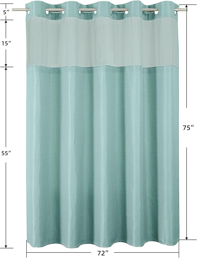 Colorful Star No Hook Shower Curtain with Snap in Fabric Liner, Waffle Weave Heavy Duty Thick Shower Curtains with Mesh Top Window, Hotel Style Waterproof Bathroom Curtain Set, 72 x 75 Inch, Teal