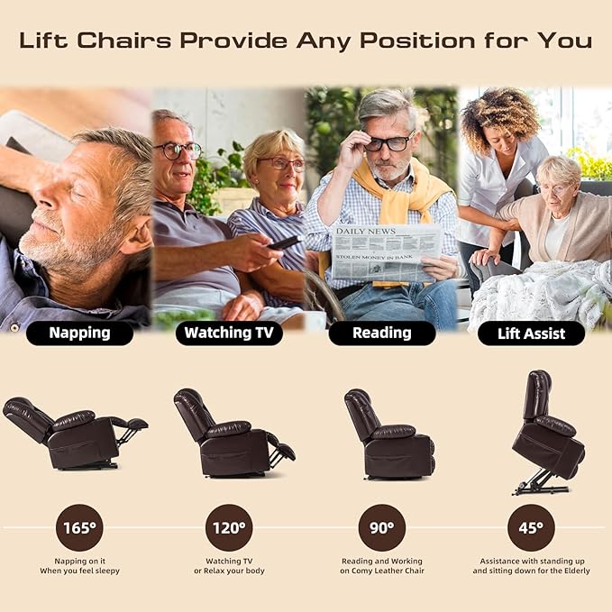 Small Power Lift Chairs Recliners for Petite Elderly, 3 Position Lift Recliner Chair for Small Space, Heating and Massage, USB-A USB-C, Cup Holder, Side Pocket Dark Brown