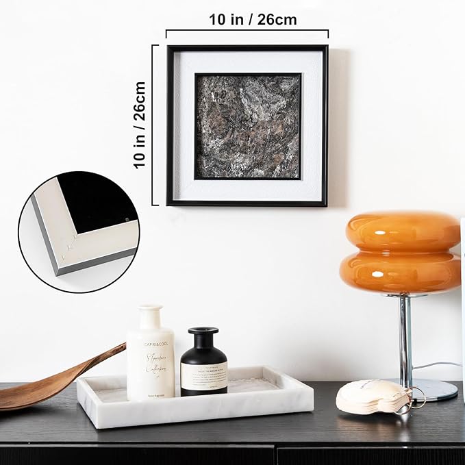 Natural Marble Decorative Wall Art Home Decor for Bedroom Abstract Lithographic Painting for Living Room Hand Made Aesthetic Classroom Farmhouse Heavy Texture Picture Frames 10x10 in Platinum Diamond