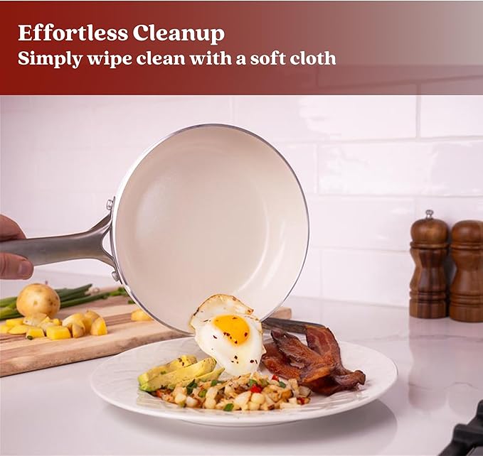 Alva Mobi 8-Piece Ceramic Cookware Set – PFAS-Free, Nonstick & Non-Toxic – Oven & Induction Safe – Scratch-Resistant, Diamond-Reinforced, Dishwasher Safe – Elegant Cannoli Cream