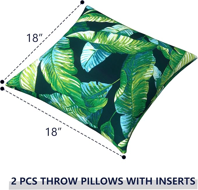 Outdoor Pillows for Patio Furniture 18x18 inch, Square Outdoor Throw Pillows with Inserts, Decorative Toss Pillows for Garden Couch Home Sofa Office Chair, Pack of 2, Hanalei Lagoon