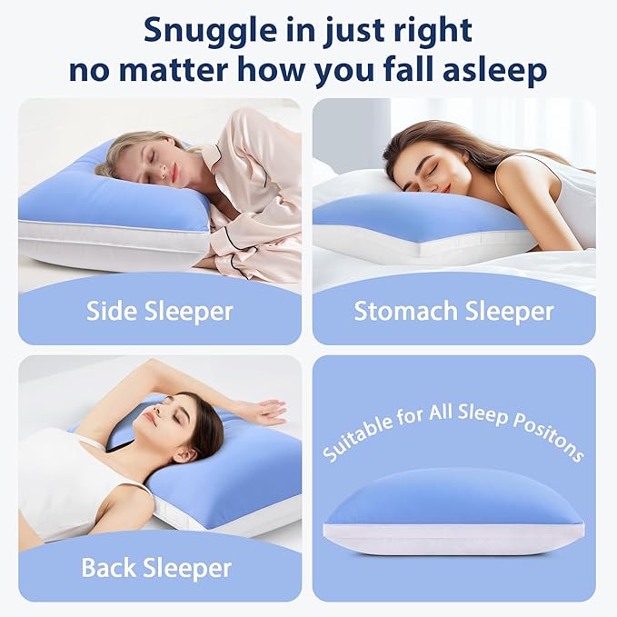 Pillows King Size Set of 2 Soft, Luxury Hotel Down Alternative Cool Bed Pillow 2 Pack for Side Back Stomach Sleepers, Gusseted Supportive, Machine Washable, Cooling Blue, 20" x 34"