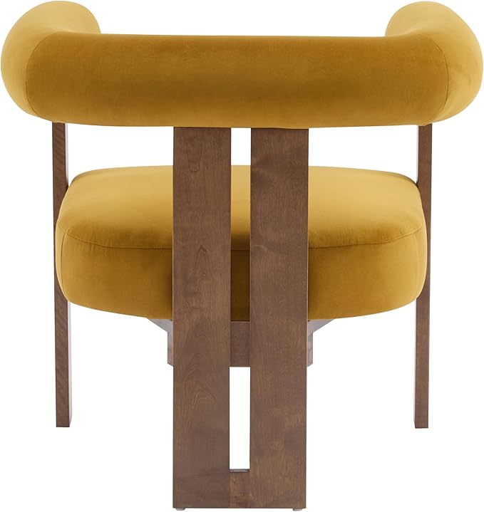 Christopher Knight Home Linton Modern Velvet Upholstered Accent Chair, Living Room Solid Wood Lounge Chair, Bedroom Soft Cushion Comfy Reading Chair, Home Office Sofa Armchair, Mustard Yellow+Brown
