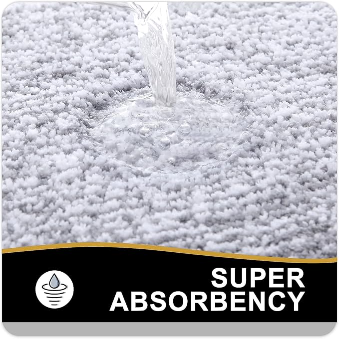 OLANLY Bathroom Rugs 59x20, Extra Soft and Absorbent Microfiber Bath Mat, Non-Slip, Machine Washable, Quick Dry Shaggy Bath Carpet, Suitable for Bathroom Floor, Tub, Shower (Grey and White)
