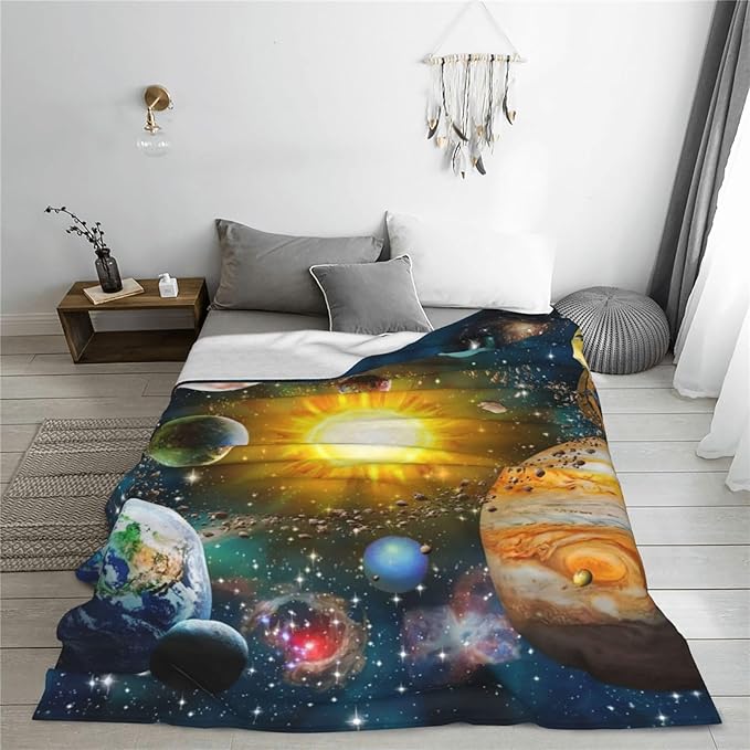 Space Blanket Galaxy Throw Blankets Cozy Fleece Flannel Solar Blanket Bedding Space Gifts for Boys Girls Men Women Teens Adults for Couch Sofa Bed Decor 60"X80"