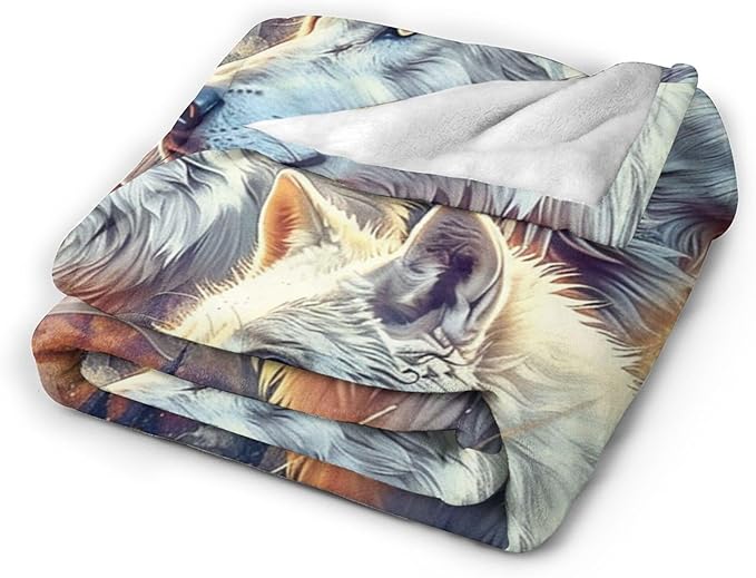 American Wolf Blanket Wolf and Eagle Throw Blanket Wolf Gifts and Decor American Flag Wolf Blanket for Women Men Girls Boys Soft Warm Cozy Fleece Blanket for Couch Sofa Bed 80"x60"