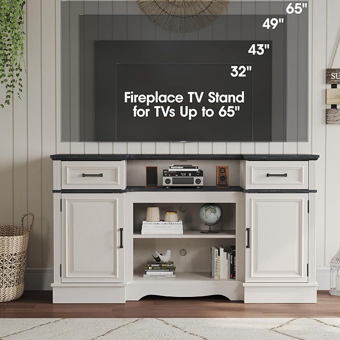 Maupvit TV Stands Farmhouse Entertainment Center for Televisions up to 65 Inch, Console Table Media Furniture with 2 Storage Cabinets and 2 Barn Door, Rustic TV Cabinet for Living Room, White