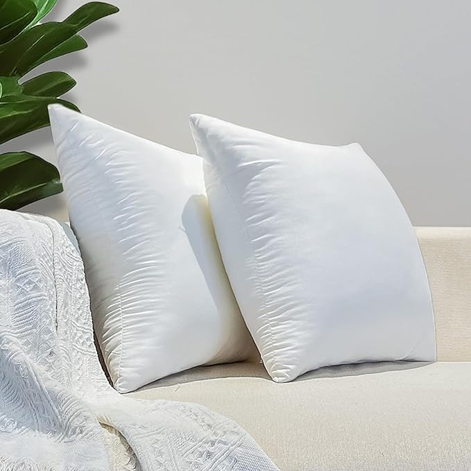 18x18 Inch Outdoor Throw Pillow Inserts, Pack of 2 - Premium Water-Resistant Decorative Pillows Stuffer for Patio Furniture,Sofas,Chairs &Porch Swing - White