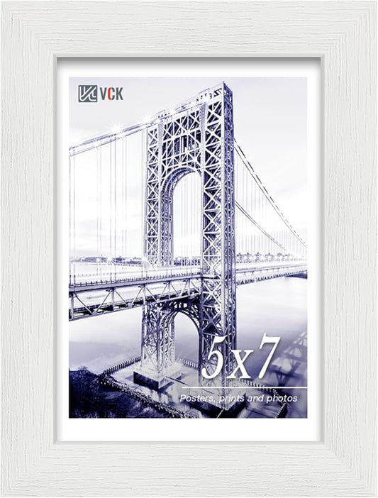 VCK 5x7 Picture Frame, White Wooden Photo Frames for Wall Hanging Gallery or Tabletop Display, 1 Pack