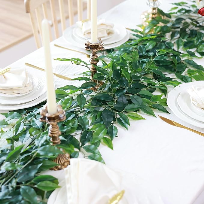 mizii 12pcs Artificial Greenery Stems Silk Green Leaves Fake 23in Ficus Garland Spray Plants Faux Greenery Decoration for Centerpieces Wedding Arch Flower Bouquet Table Home Decor (12)