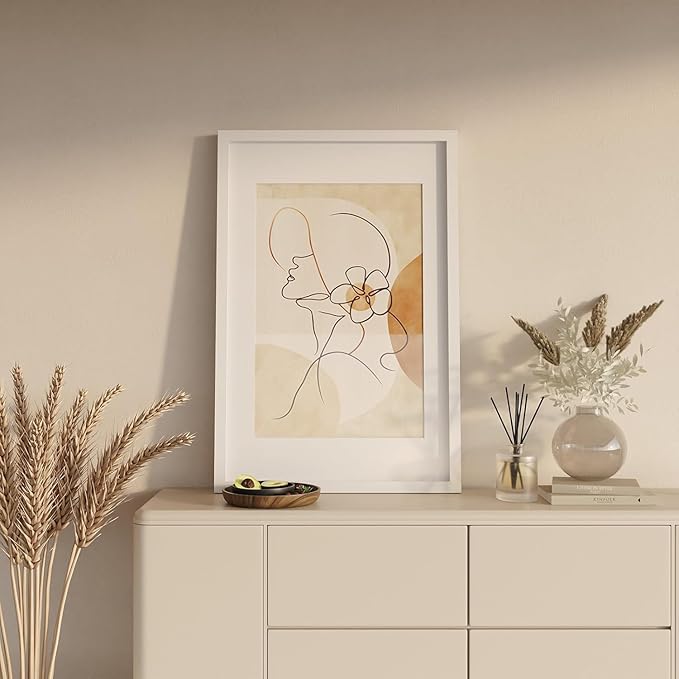 Egofine 16x24 Solid Wood Picture Frame, Made of Solid Wood Covered by Plexiglass 12x18 with Mat 16x24 without Mat, Poster Frame for Wall Mounting Hanging Photo Frame Vertically or Horizontally, White