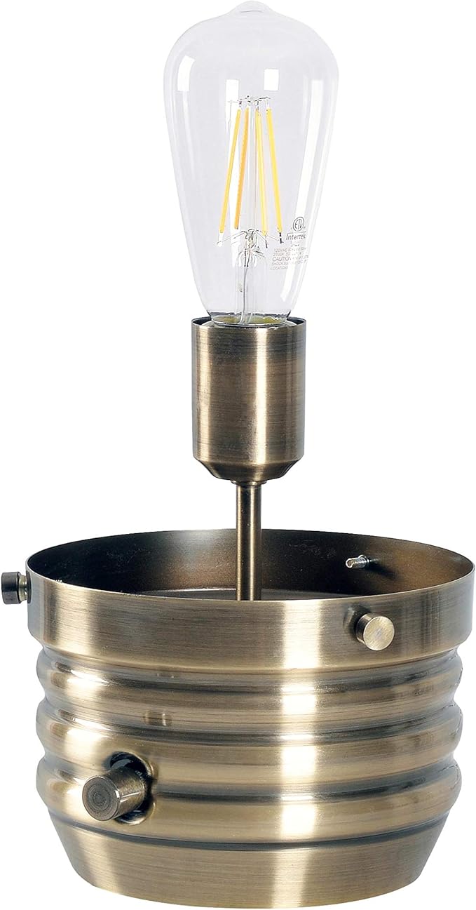 Kenroy Home 32462AB Edison Table Lamp with Antique Brass Finish, Rustic Style, 18" Height, 11.438" Width, 11.438" Depth