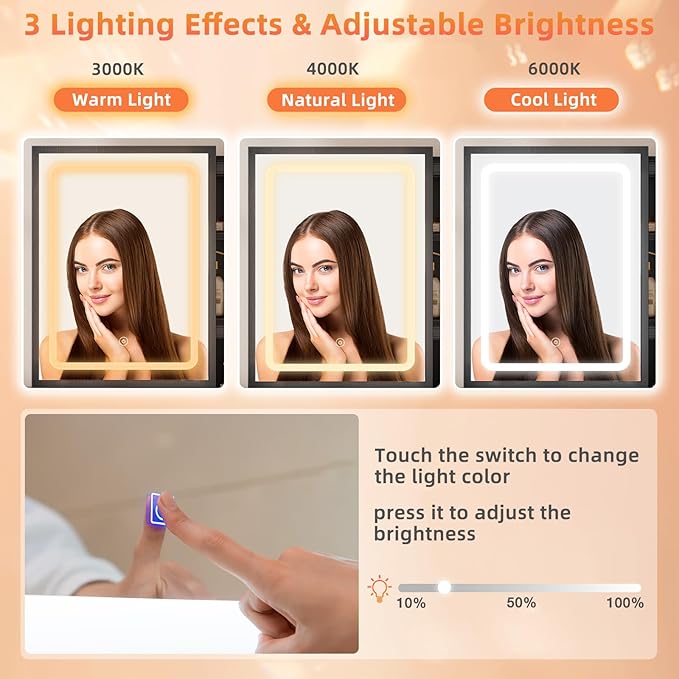 Vanity Desk with Mirror and Lights, Makeup Vanity with 3 Adjustable Lighting Modes, Small Vanity Desk with Sliding Mirror, 4 Drawers, 7 Shelves, Vanity Chair for Bedroom, Black