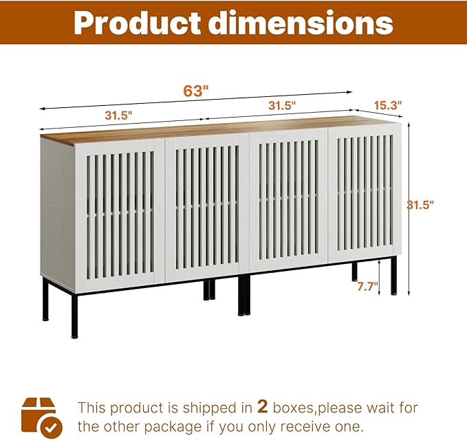 Farmhouse TV Stand for 70 Inch TVs, 2-in-1 Entertainment Center with Storage Cabinets & Metal Base, Antique White Media Console for Living Room