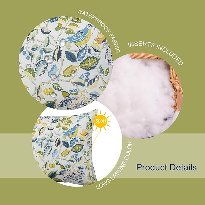 Outdoor/Indoor Throw Pillows, Pack of 2 Waterproof Decorative Throw Pillows with Inserts, 18”x18” Square Pillows for Bed, Couch, Sofa and Patio Furniture