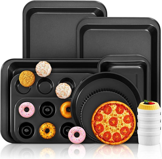 Remerry 12 Pieces Bakeware Set, Nonstick Baking Pans Set, Carbon Steel Oven Safe Nonstick Baking Pans Sets with Cake, Muffin Pan, Cookie, Pie, Tart, Quiche, Loaf Pan for Kitchen Bake Supplies