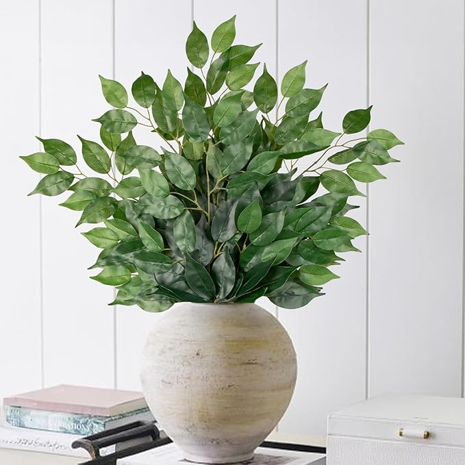 24PCS Ficus Leaves Artificial Branches 24" Faux Ficus Greenery Tree Branches Fake Ficus Leaves Sprays for Tree DIY Arch Wedding Wall Decor - Green