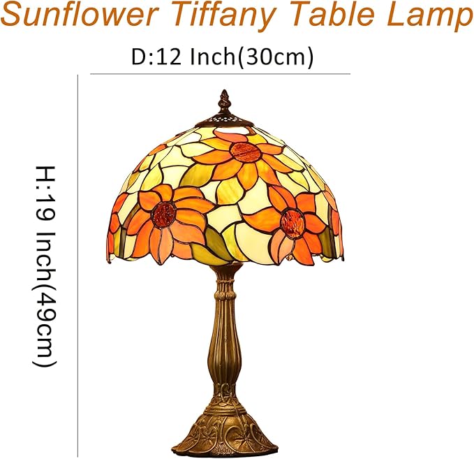 Tiffany Table Lamps for Bedroom Nightstand Bedside Lamps 12X12X19 Inch Sunflower Stained Glass Table Lamp for Living Room 12X12X19 Inch Home Office Desk Lamp