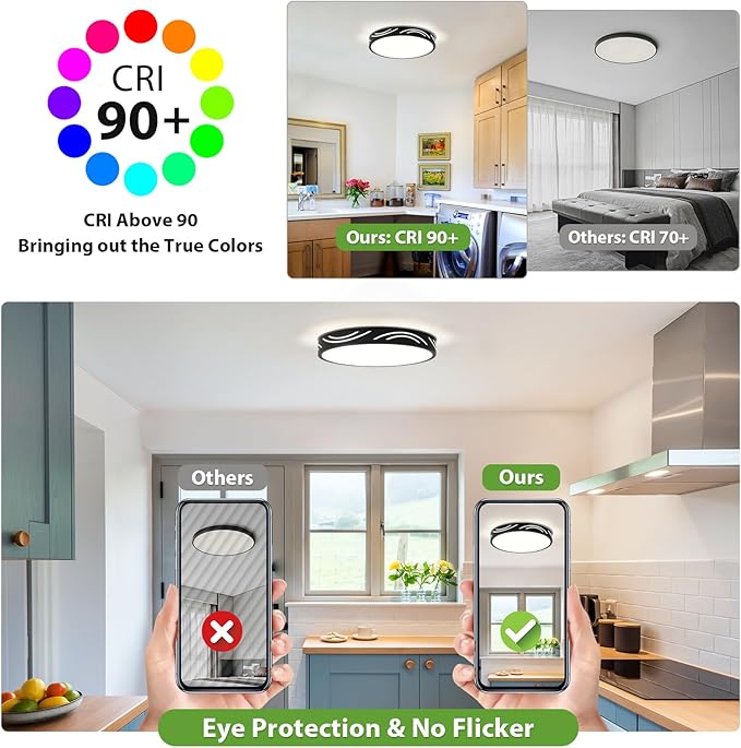 Modern Dimmable Ceiling Light Fixture,5CCT in One LED Flush Mount Kitchen Lights,Round Close to Ceiling Lamp for Hallway Entryway Bedroom Living Room Laundry Room Bathroom(Black,11.81 in,ETL Listed)