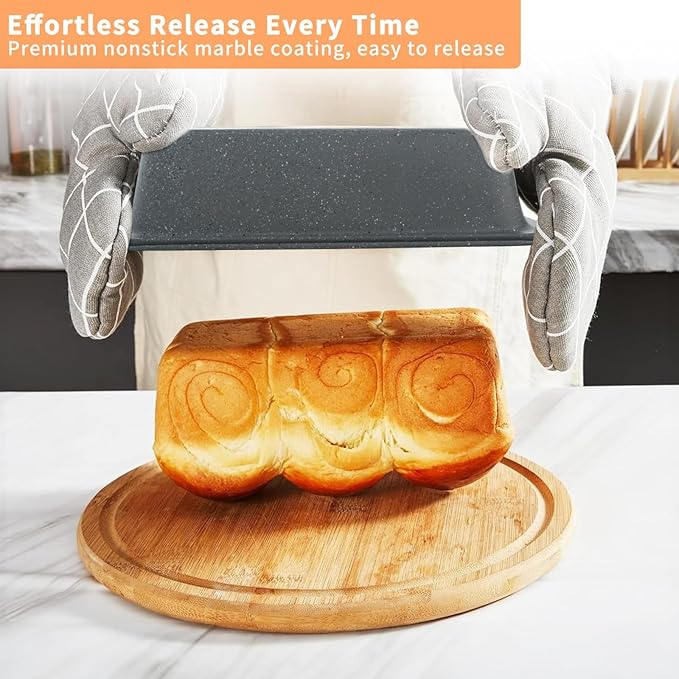 Baking Pans Set, Bakeware Sets with Grey Marble Coating, 5-Piece Baking Set for Oven, Nonstick Premium & Even Heating, Stackable, Carbon Steel, with Round/Square Cake Pan, Muffin, Bread Tin