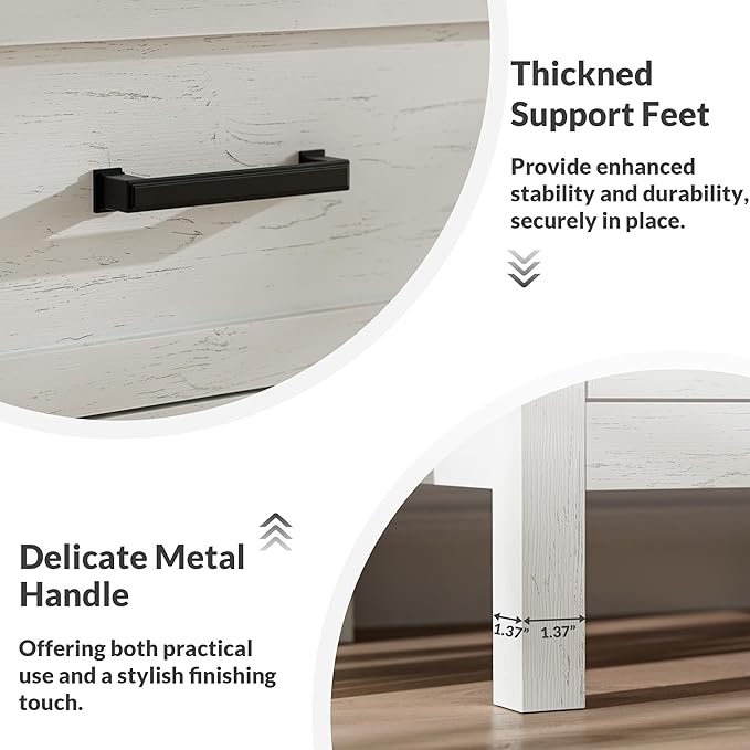 LYNSOM Farmhouse 7 Drawers Dresser for Bedroom, Wood Rustic Wide Chest of Drawers with Deep Drawers, Metal Handle, Storage Dressers Organizer for Entryway, Hallway, Antique White