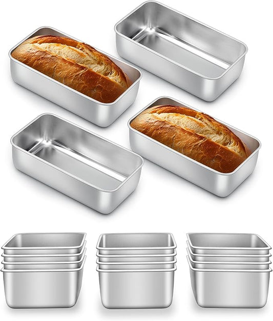 E-far Loaf Pan Set of 16, Stainless Steel Loaf Pan for Baking Bread 9 x5, Rectangle Metal Bakeware Mold for Homemade Banana Bread Meatloaf Brownies, Healthy & Non Toxic, Easy Release & Dishwasher Safe
