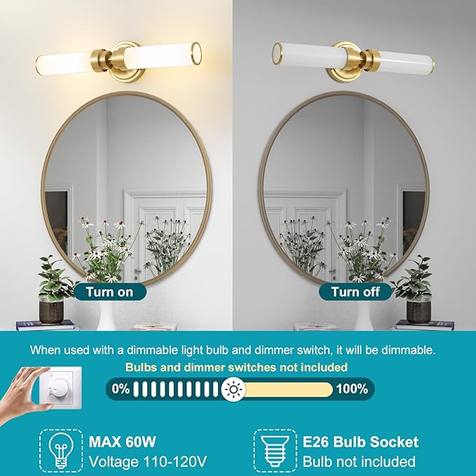 Bathroom Light Fixtures, Gold Wall Sconce with Milk Glass Shade, Modern Vanity Light Up and Down Sconces Wall Lighting - Bulb Not Included