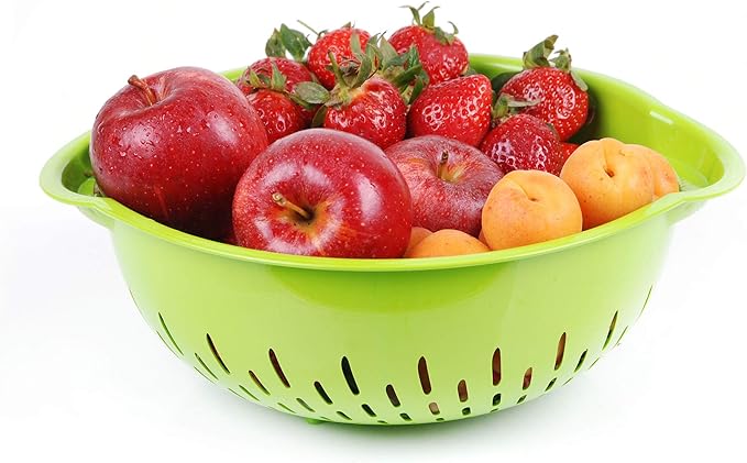 Mintra Home Mixing Bowl w/Colander (Large 4.5L, Green) - For Washing & Draining Fruits And Vegetables - Heavy Duty Plastic for Baking, Cooking Supplies - Dishwasher Safe