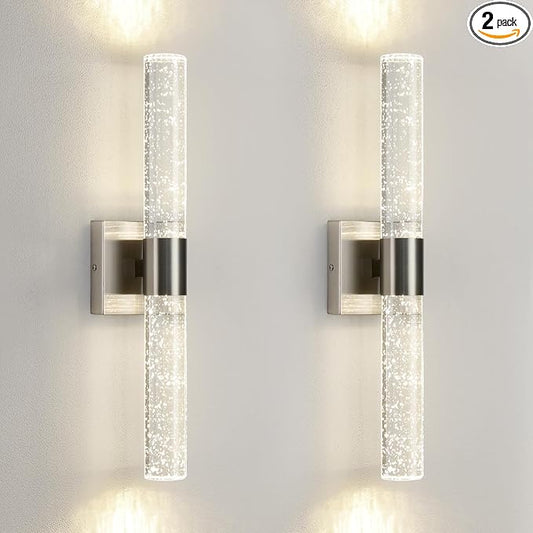 Modern LED Wall Sconces Set of Two - 4000K Dimmable Crystal Bathroom Sconces Wall Lighting Indoor Brushed Nickel Vanity Light Fixture Wall Mount Wall Lights for Bedroom Living Room,18 Inch