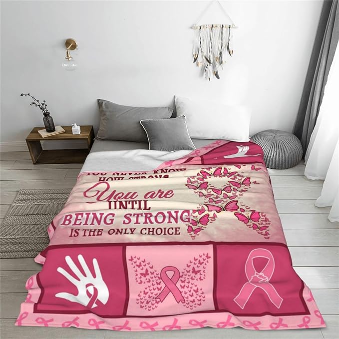 Breast Cancer Gifts Breast Cancer Awareness Blanket Cozy Fleece Flannel Survivor Throw Blanket Soft Warm Plush Bedding Get Well Gifts for Women for Couch Sofa Bed 60"X80"
