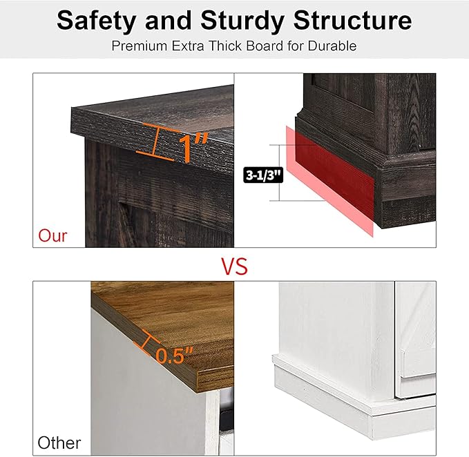 OKD Farmhouse TV Stand for 65+ Inch TV, 33" Tall Highboy Entertainment Center w/Sliding Barn Door, Rustic Media Console w/Storage Shelves, Wood Television Stand for Living Room, Dark Rustic Oak