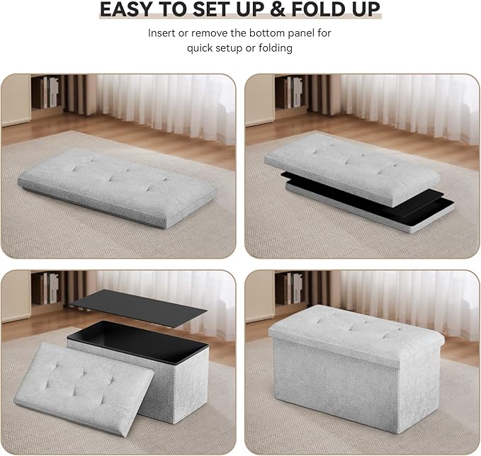 Storage Ottoman Bench, 30 Inch Ottoman Foot Rest, End of Bed Bench, Storage Chest, Load 700 lb, for Living Room, Bedroom, Entryway, Light Gray