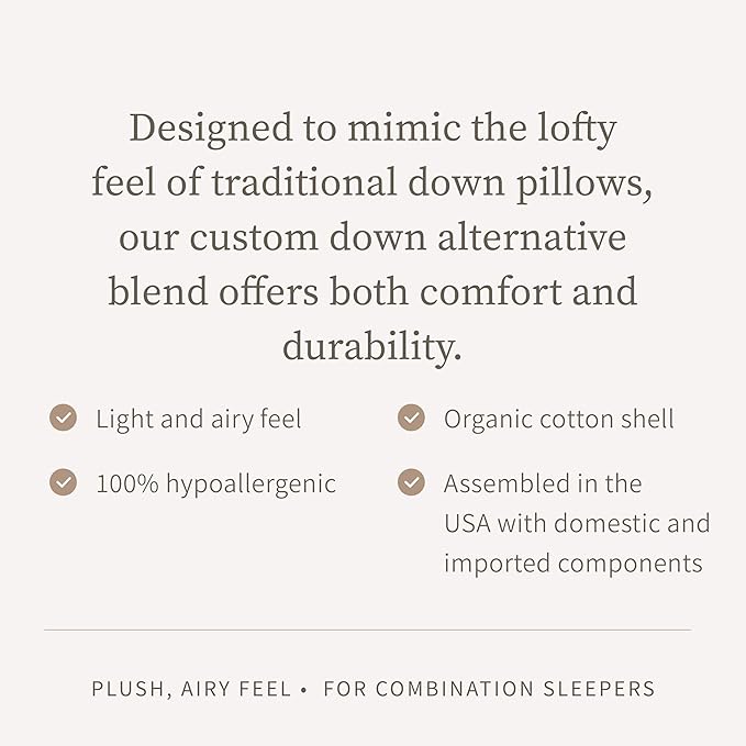 Saatva Down Alternative Pillow - Hypoallergenic Pillow with Plush & Airy Feel - Breathable Organic Cotton Cover - Lofty Microdenier Down Alternative - King (34"x16"), 1 Pack