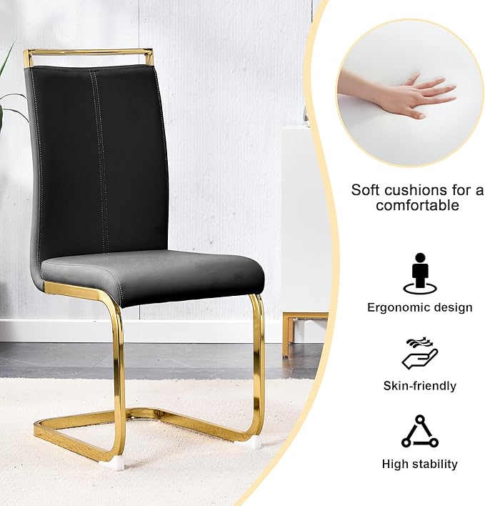 45 Inch Round Dining Table Set for 6, 7 Piece Kitchen Table and Chairs Set, White Faux Marble Table Top, Small Space Dining Set for Apartment or Dining Room