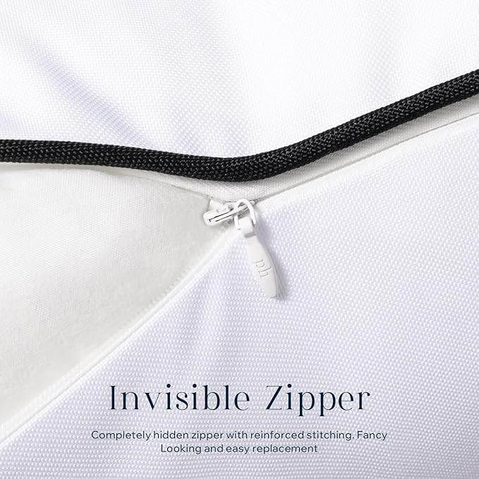 Phantoscope Pack of 2 Outdoor Waterproof Throw Pillow Covers with Contrast Piping, Decorative Square Cushion Case Patio Pillows for Couch Tent Sunbrella, Pure White 20x20 inches