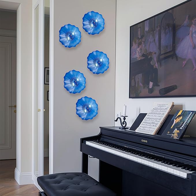 Hand Blown Glass Plate Wall Decor, Modern Unique Glass Wall Art, Lotus Leaf Wall Plate Shape Wall Sconce with Transparent and Easy to Clean for Staircase, Living Room, Kitchen, Hallway (Brown-1)